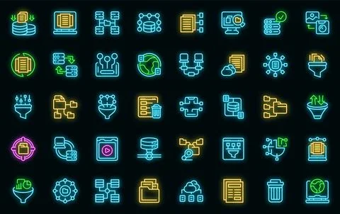 Content filter icons set vector neon Stock Illustration