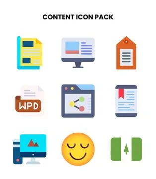 Content Flat Set Icons Pack Stock Illustration