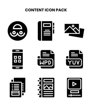 Content Glyph Collection Icons Pack Stock Illustration