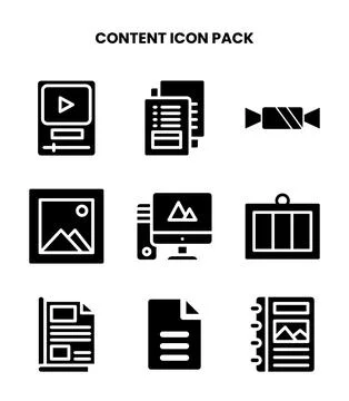 Content Glyph Design Icons Pack Stock Illustration