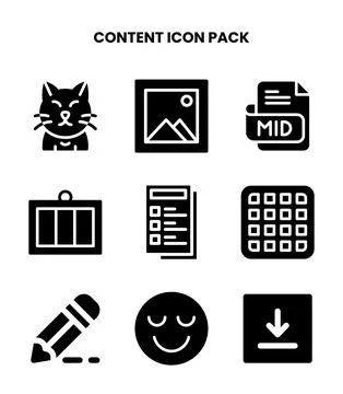 Content Glyph Icons Pack Stock Illustration