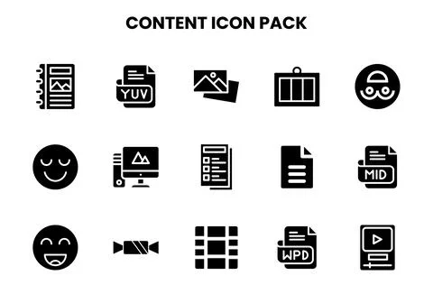Content Glyph Vector Icons Pack Stock Illustration