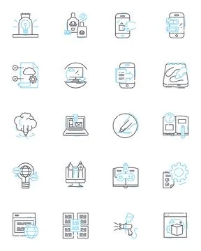 Content interaction linear icons set. Clicks, Engagement, Views, Shares, Likes Illustration