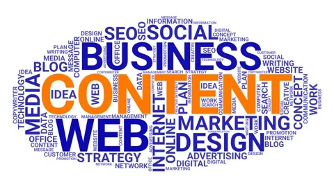 Content internet business word cloud blue and orange text 4K seamless loop Stock Footage 159789864