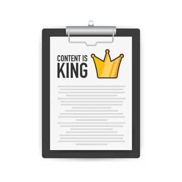 Content is king, flat icon, on a white background. Vector stock illustration. Illustrazione stock