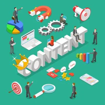 Content is king flat isometric vector concept. Stock Illustration