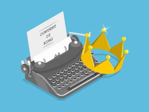 Content is king flat isometric vector concept. Stock Illustration