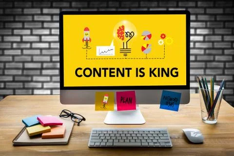 CONTENT IS KING  seo search engine optimization and content marketing concept Stock Photos