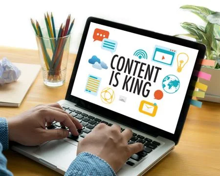 CONTENT IS KING seo search engine optimization and content marketing concept Stock Photos