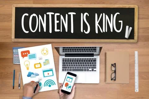 CONTENT IS KING seo search engine optimization and content marketing concept Stock Photos