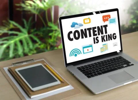 CONTENT IS KING seo search engine optimization and content marketing concept Stock Photos