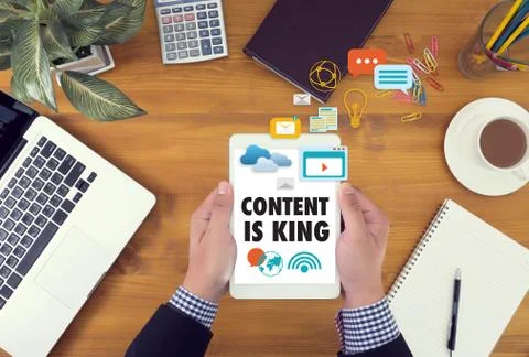 CONTENT IS KING seo search engine optimization and content marketing concept Stock Photos