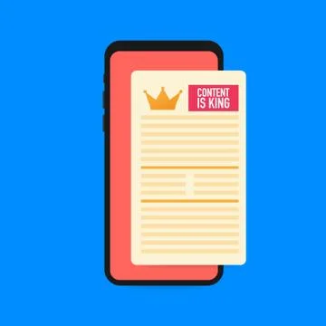 Content is king on smart phone screen. SEO search engine optimization and con Stock Illustration
