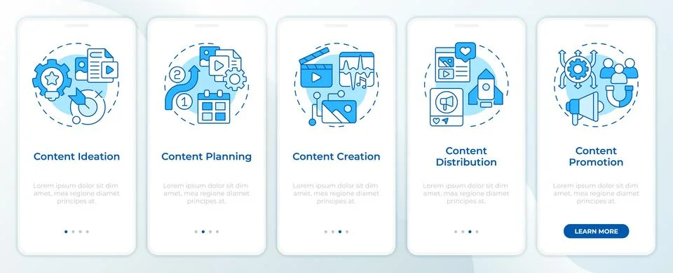 Content lifecycle process blue onboarding mobile app screen Stock Illustration