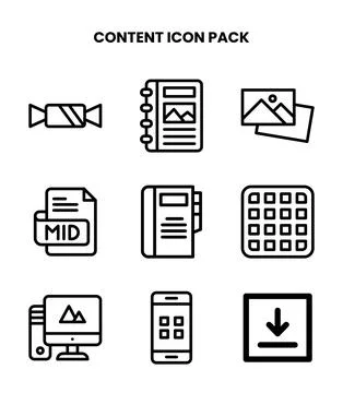Content Line Vector Icons Pack Stock Illustration