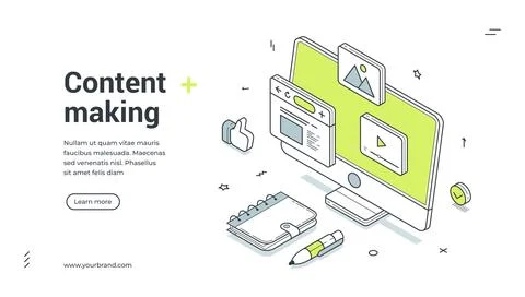 Content making creative writing storytelling isometric web banner design temp Stock Illustration