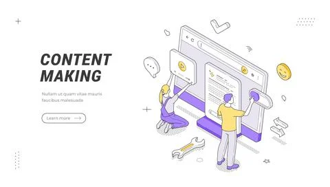 Content Making Digital Marketing Strategy Isometric Banner Vector Illustrat.. Stock Illustration