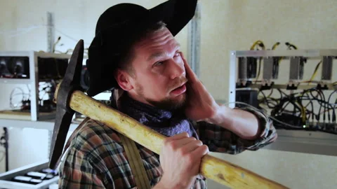 Content man sweating at mining farm 스톡 동영상 85683724