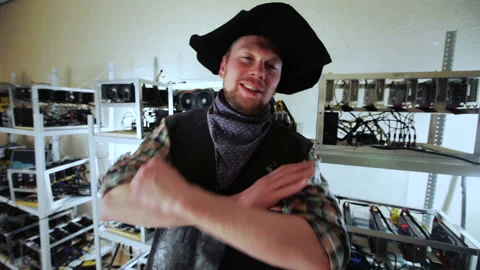 Content man working at mining farm 動画素材 85683430