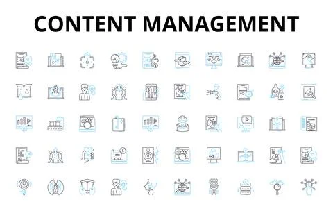 Content management linear icons set. Organization, Collaboration, Workflow Illustrazione stock