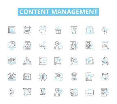 Content management linear icons set. Organization, Collaboration, Workflow Illustrazione stock