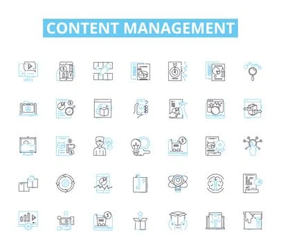 Content management linear icons set. Organization, Collaboration, Workflow Illustrazione stock
