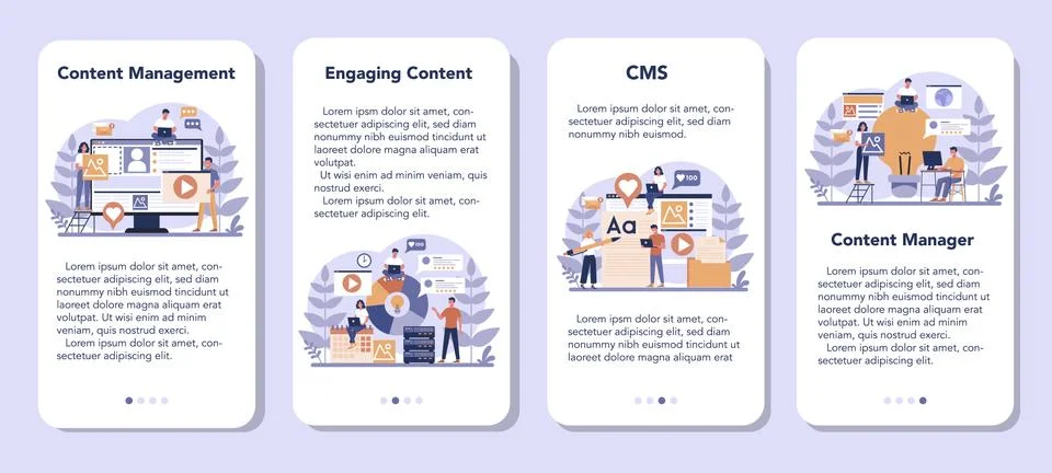 Content management mobile application banner set. Idea of digital 스톡 일러스트