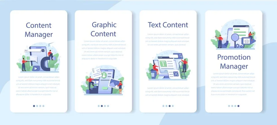 Content management mobile application banner set. Idea of digital 스톡 일러스트