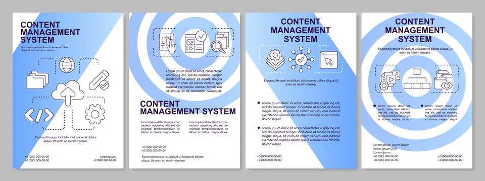 Content management platform blue gradient brochure template Stock Illustration