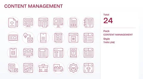Content Management Professional Vector Set with 24 Thin Line PIXEL Perfect .. 스톡 일러스트