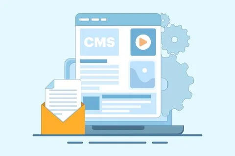 Content management system administration concept cms. CMS. Blog, Blogger. Illustrazione stock