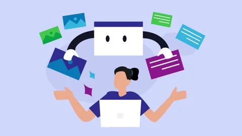 Content Management System Concept with Cartoon Browser Interface Organizing.. Stock Footage 337943318