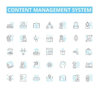 Content management system linear icons set. Database, Interface, Template Stock Illustration