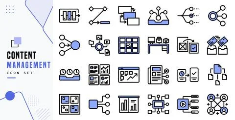 Content Management System Vector Line Icon Set Collection Ilustração Stock