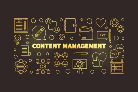 Content Management vector golden outline horizontal banner Stockillustratie