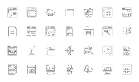 Content Management Vector Graphics Pack including 28 Thin Line High Resolut.. Stock Illustration