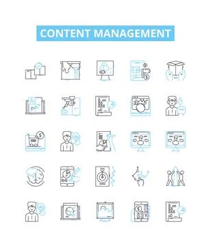 Content management vector line icons set. Content, Management, System, CMS Stock Illustration