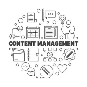 Content Management vector round concept line illustration 库存插图