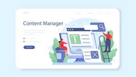 Content management web banner or landing page. Idea of digital 스톡 일러스트