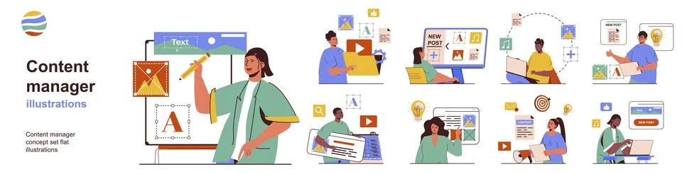 Content manager concept set Stock Illustration