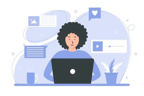 Content manager at work. Female multitasking skill concept. Freelance worker Stock Illustration