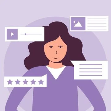 Content manager at work. Female multitasking skill concept. Freelance worker Illustrazione stock