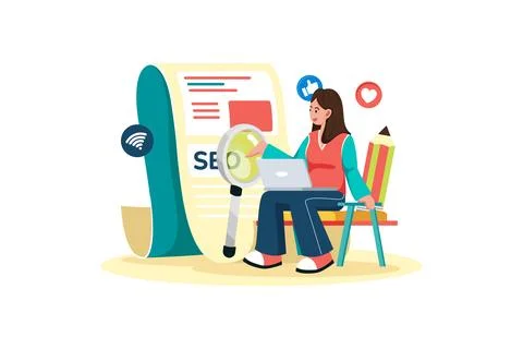 Content marketer developing SEO-focused content plan. 스톡 일러스트