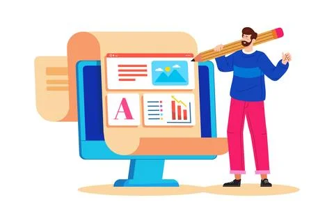 A content marketer develops a content strategy to attract and engage audience Stock Illustration