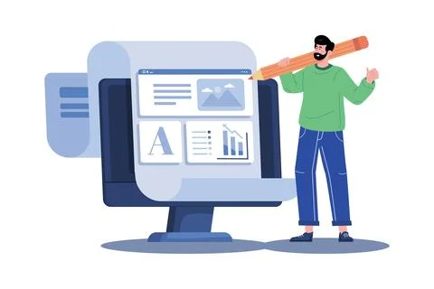 A Content Marketer Develops A Content Strategy 스톡 일러스트