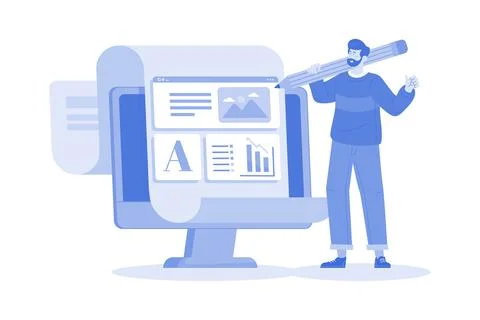A Content Marketer Develops A Content Strategy Stock Illustration