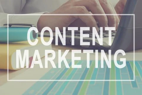 Content marketing concept. Marketer at the work. Stock Photos