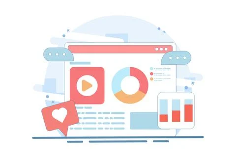 Content marketing concept, Website content performance analysis. Illustrazione stock