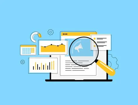 Content marketing dashboard visualizes analytics, performance metrics and Stock Illustration