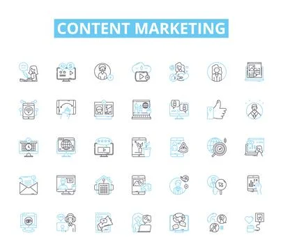 Content marketing linear icons set. Strategy, Blogs, Infographics, Videos Stock Illustration